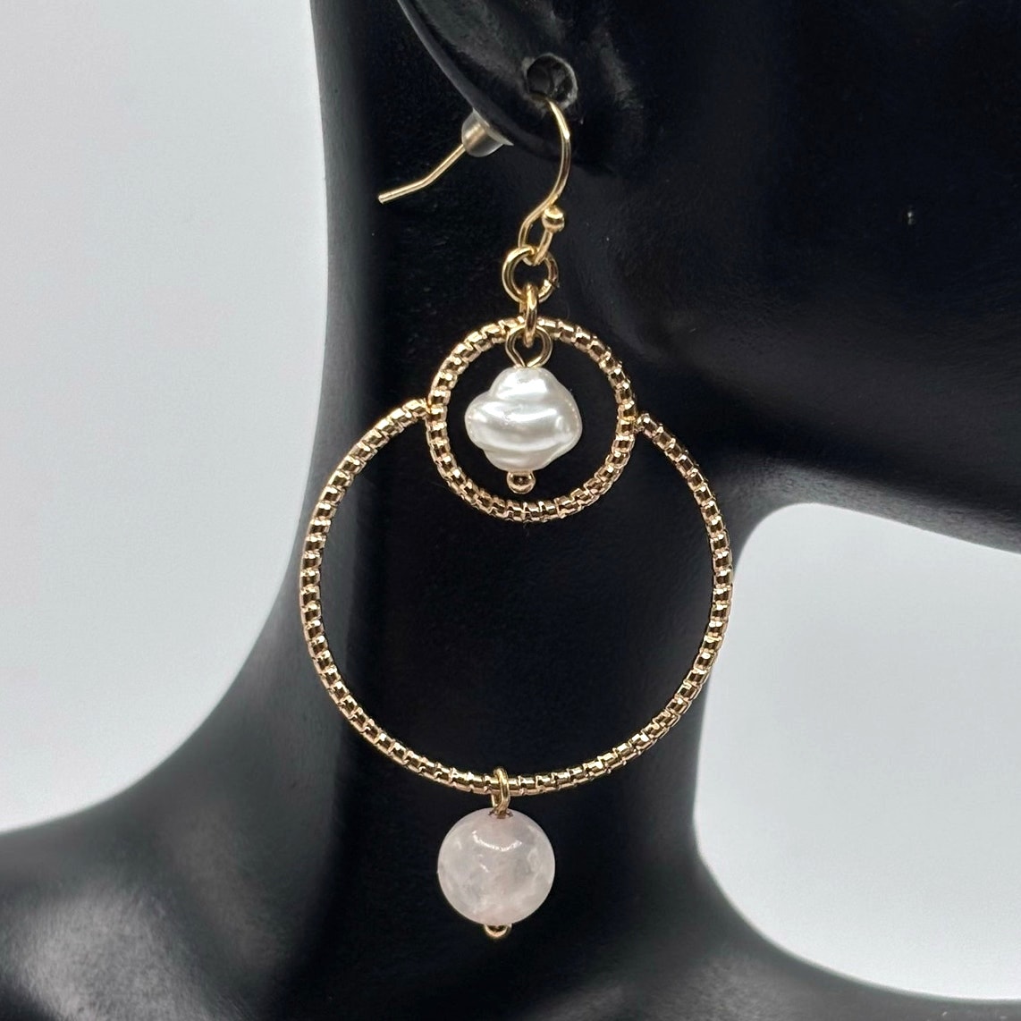 Gold Pearl Drop Hoop Earrings 14$